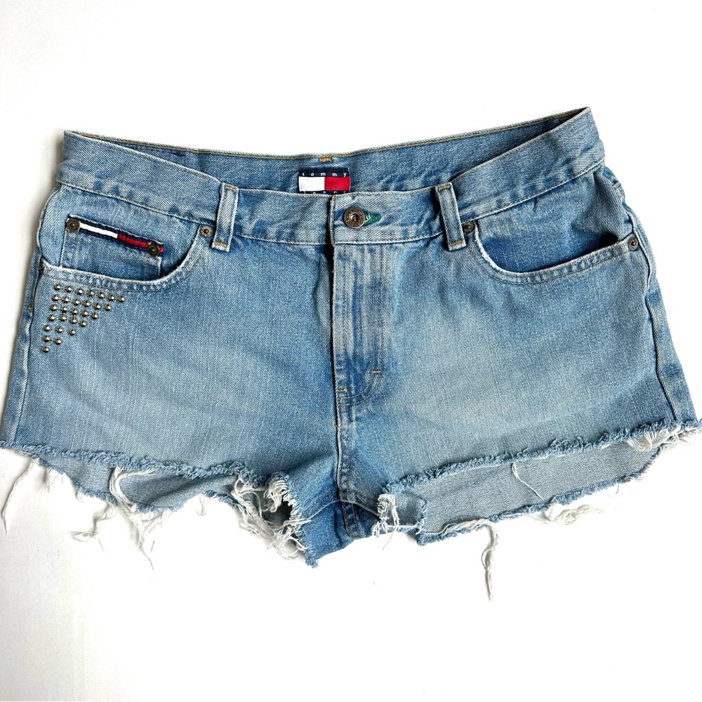 Tommy Jeans Vintage Tommy Hilfiger Stud Cut Off Flag Jean Shorts 11